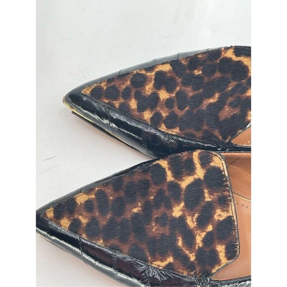 Tory Burch Loafer Lila Calf Hair Women 7 Leopard Black Leather Pointed Toe - Picture 2 of 11